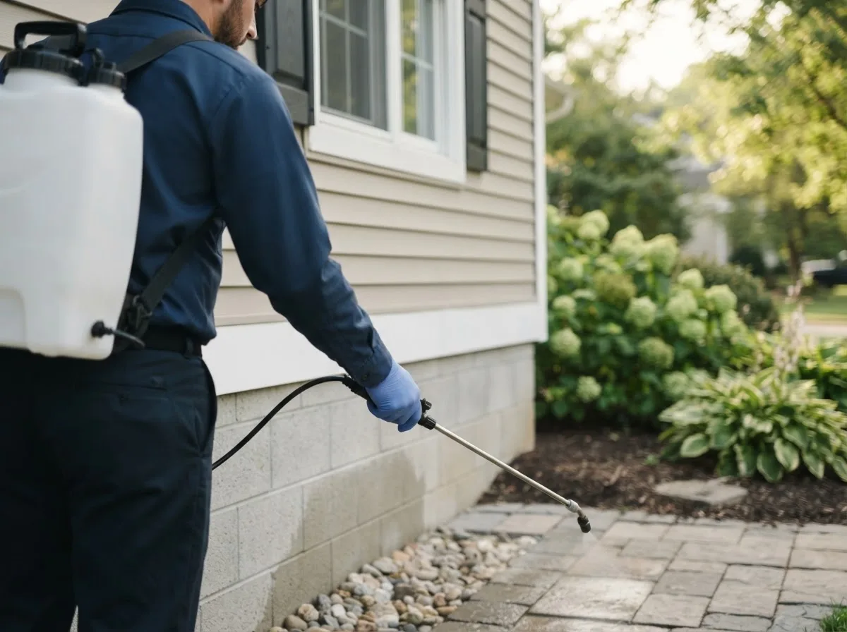 Pest control technician inspecting a home in Merrill, IA